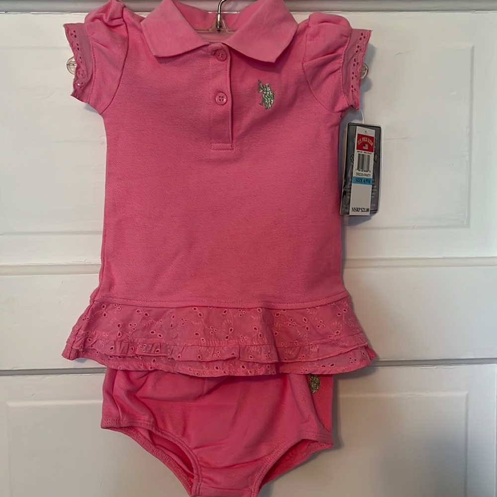US Polo Assn pink 2 piece dress & panties, size  6-9 mo cotton NWT $21